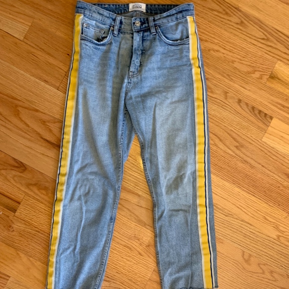 denim jeans with yellow stripe